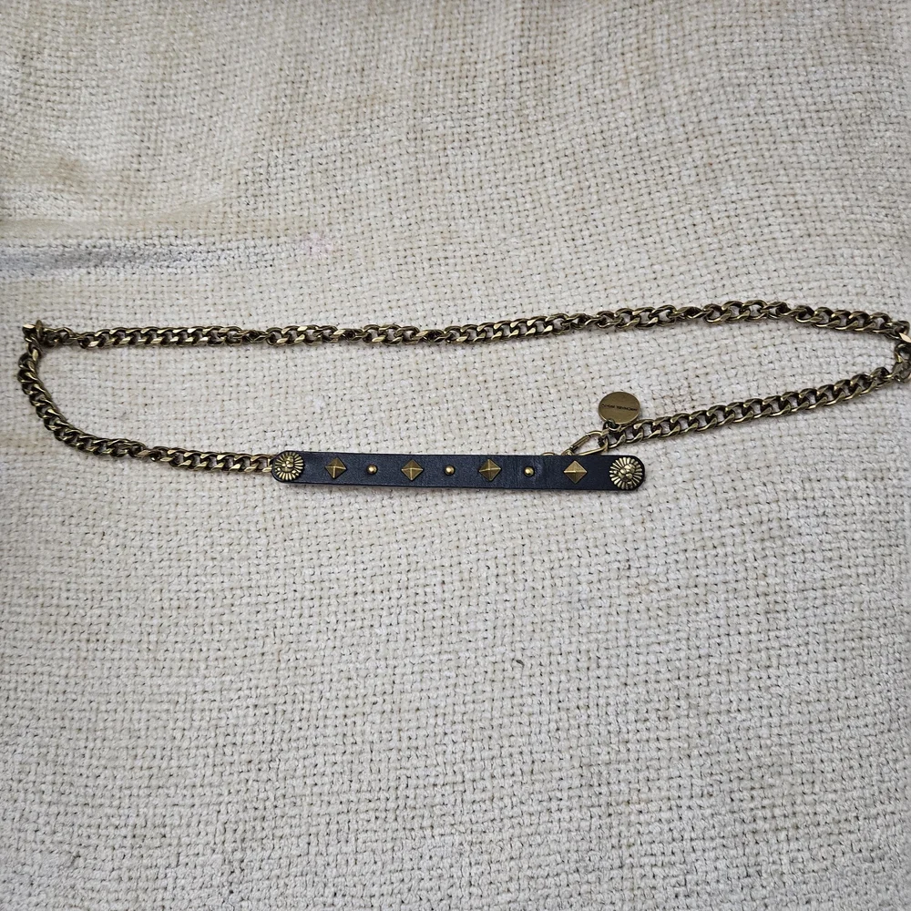 Michael Kors Gold and Black Studded Faux Leather Chain Belt.